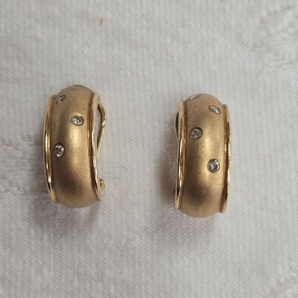 Elegant 14k Gold Hoop Clip-On Earrings with Diamond Accents